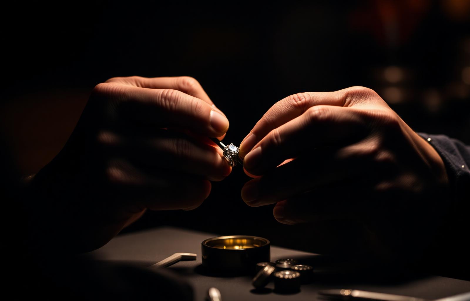 Master jeweler crafting a diamond ring